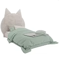 Adorable Kids Bed Featuring Cat Ear Headboard Beige Frame Light Green Bedding And Striped Pillows
