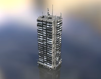 Modern High Rise Building With Multiple Floors And Antenna On Top 3d model
