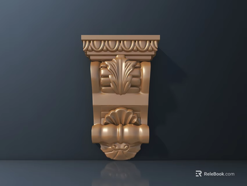 Ornate Golden Classical Carved Corbel With Intricate Leaf And Scroll Patterns 3d model 
