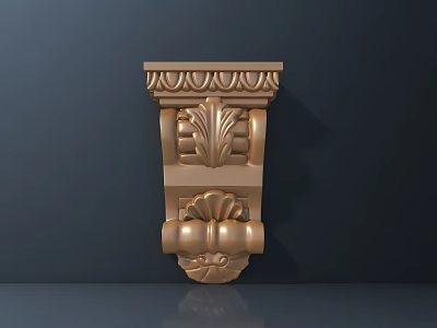 Ornate Golden Classical Carved Corbel With Intricate Leaf And Scroll Patterns 3d model