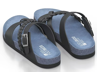 Comfortable Black Strappy Sandals With Braided Design And Blue Lightweight Sole For All Day Wear 3d model