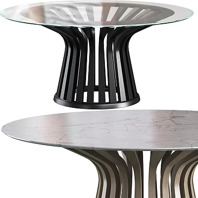 Modern Dining Table With Marble Top And Unique Striped Base Structure Design 3d model