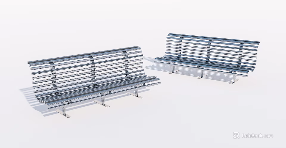 Modern Metal Public Bench With Slatted Design For Outdoor Seating Areas 3d model 