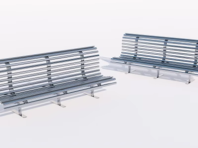 Modern Metal Public Bench With Slatted Design For Outdoor Seating Areas 3d model