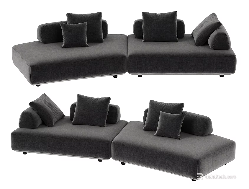 Comfortable Modern Gray Sectional Sofa with Multiple Cushions in Different Angles 3d model