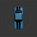 Blue Classic Sports Car with Black Racing Stripes Shiny Exterior and Black Wheels