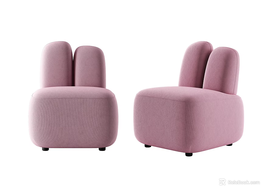 Modern Pink Single Sofa With Curved Backrest And Soft Knitted Fabric Design 3d model