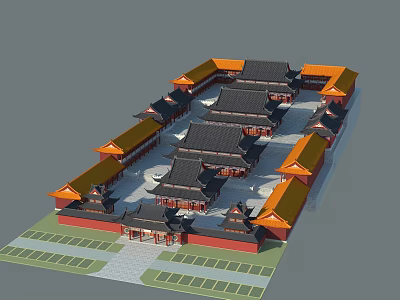 Traditional Chinese Ancient Architecture With Yellow Roofs Black Eaves And Courtyard Layout 3d model