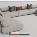Light Colored Sectional Sofa With Multiple Throw Pillows And Cozy Blanket 3d model
