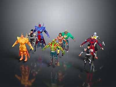 Colorful Sci-Fi Characters And Creatures With Diverse Costumes And Dynamic Poses 3d model