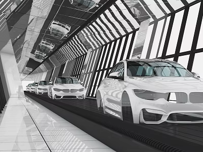 Futuristic Automotive Display Facility With Sleek White Cars Glass Walls And Modern Architecture 3d model