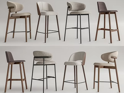 Modern Bar Stools with Wooden Legs Upholstered Seats and Various Designs 3d model