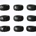Black Rubber Tires With Various Tread Patterns And Different Design Styles 3d model