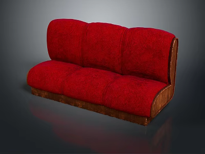 Stylish Three Seater Sofa Red Fabric Upholstery With Brown Wooden Frame 3d model