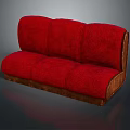 Stylish Three Seater Sofa Red Fabric Upholstery With Brown Wooden Frame