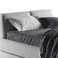 Modern Minimalist Double Bed With Upholstered Frame Gray White Comforter And Pillows 3d model