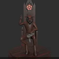 Dark Fantasy Character Seated On Ornate Throne With Glowing Red Symbol And Weapon