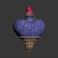 Woman Holding Heart Shaped Purple Glass Perfume Bottle With Red Crystal Top