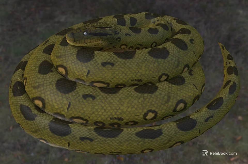 Green Spotted Reptile Python with Coiled Body in Natural Wildlife Habitat 3d model 