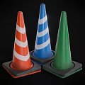 Colorful Striped Traffic Cones With Square Bases In Different Colors