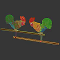 Colorful Decorative Roosters Standing On Wooden Bar For Home Decoration
