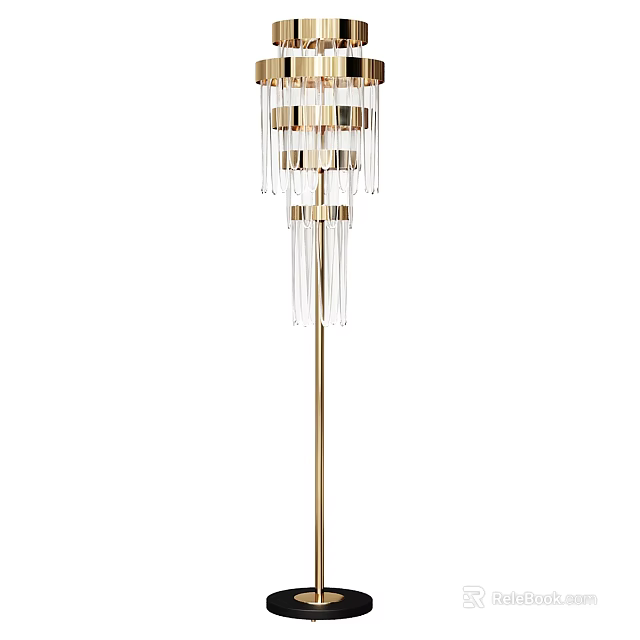 Elegant Modern Floor Lamp With Golden Stand And Crystal Hanging Decor Elements 3d model 