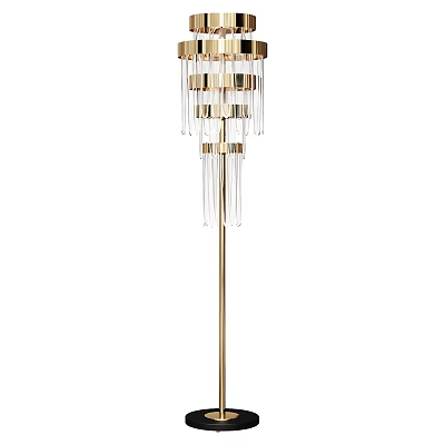 Elegant Modern Floor Lamp With Golden Stand And Crystal Hanging Decor Elements 3d model