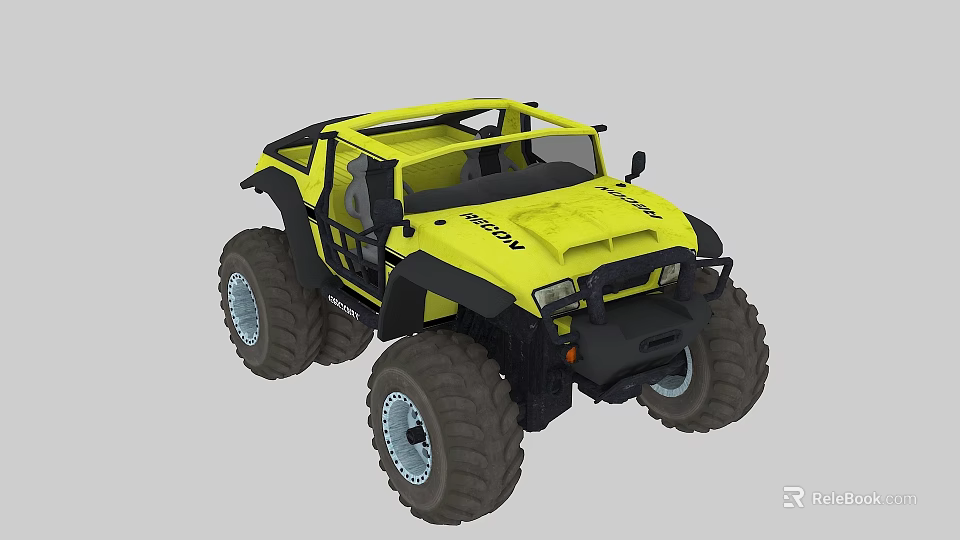 Yellow Off Road Vehicle Model With Large Tires And Black Accents 3d model 