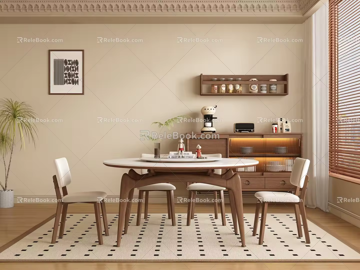 Middle Style Restaurant Round Dining Table and Chair 3d model
