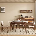 Middle Style Restaurant Round Dining Table and Chair 3d model