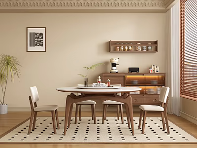Middle Style Restaurant Round Dining Table and Chair 3d model