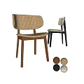 Modern Single Chair With Beige Woven Fabric Wooden Legs And Black White Patterned Backrest