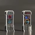 Two Sci Fi Computer Consoles With Complex Screens And Control Panels 3d model