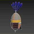 Metal Medieval Weapon Helmet Featuring Blue Feathers and Golden Decorative Band
