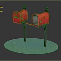 Sturdy Two Classic Red Mailboxes With MAIL Lettering On Green Base