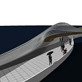 Modern Garden Feature Wavy Roof Bridge With Paved Path And People Walking