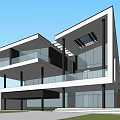 Modern Two Story Detached Villa Exterior With Large Glass Windows And Balconies
