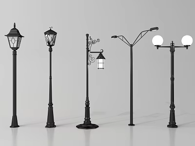 Black Outdoor Lights With Various Classic Designs And Stylish Lamp Posts 3d model