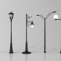 Black Outdoor Lights With Various Classic Designs And Stylish Lamp Posts 3d model