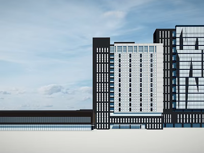 Modern High Rise Office Building With Glass Curtain Wall And Blue Sky White Clouds Background 3d model