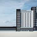 Modern High Rise Office Building With Glass Curtain Wall And Blue Sky White Clouds Background