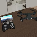 Black Foldable Drone With Remote Controller And City View Screen 3d model