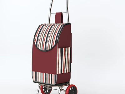 Public Facility Red Striped Shopping Cart With Metal Frame And Red Wheels 3d model