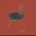 Modern Minimalist Metal Frame Single Chair With Wire Mesh Backrest And Black Cushion Seat