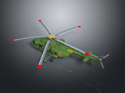 Green Helicopter With Number 123 Red Star Silver Rotors And Red Tips 3d model