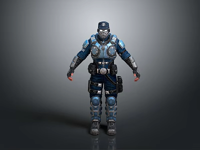 Advanced Armored Humanoid Character in Blue Gray Tactical Armor with Helmet and Combat Gear 3d model