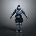 Advanced Armored Humanoid Character in Blue Gray Tactical Armor with Helmet and Combat Gear