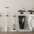 Poliform Black And White Urinal Design With Wall Mounted Shelves And Cleaning Tools