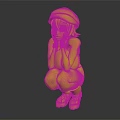 Game Movie Character Orange Hair Red Beret Purple Bodysuit Crouching Pose Yellow Blue Sneakers