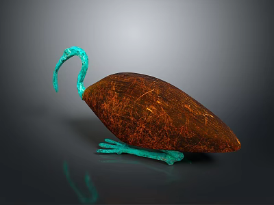 Standing Bird Sculpture With Turquoise Beak Legs And Brown Textured Body 3d model